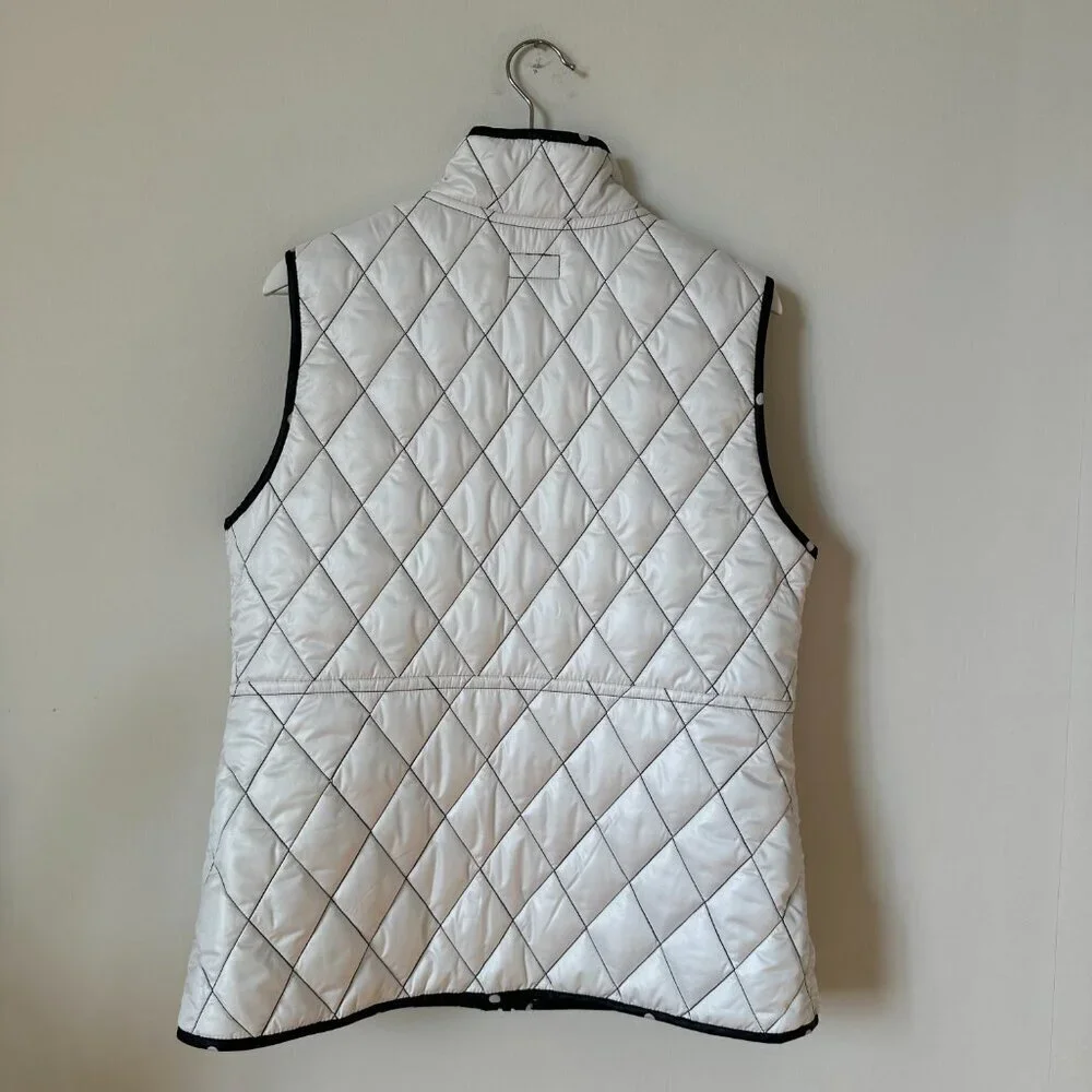 Kate Spade Black & White Quilted Polka Dot Reversible Vest Zip Front | Women’s L